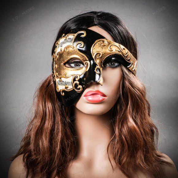 Phantom Of Opera Musical Masquerade Venetian Men Full Mask - Black Gold - Picture 6 of 10